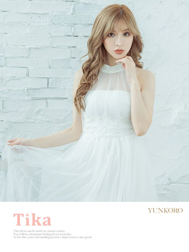 イメージ画像7 キャバドレス ロング  Tika ティカ 杉山佳那恵着用 ホルターネック チュール ロングテールドレス ホワイト レッド ブラック Mサイズ キャバ ドレス エレガント ロングワンピース 白 赤 黒 通販