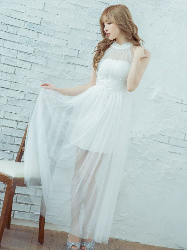 イメージ画像9 キャバドレス ロング  Tika ティカ 杉山佳那恵着用 ホルターネック チュール ロングテールドレス ホワイト レッド ブラック Mサイズ キャバ ドレス エレガント ロングワンピース 白 赤 黒 通販