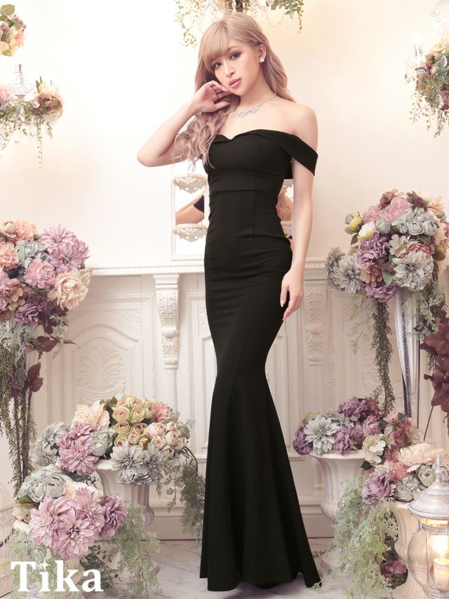 メイン画像 キャバドレス ロング  Tika ティカ ゆんころ着用 オフショル マーメード ロングドレス ホワイト ピンク チェリーピンク レッド ブルー パープル ブラック S?XLサイズ キャバ ドレス 大きいサイズ エレガント ロングワンピース 白 赤 青 紫 黒 通販