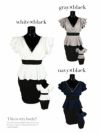 ワケありセール Tika ティカ 胸元ビジューペプラムタイトミニドレス (ホワイト×ブラック/グレー×ブラック/ネイビー×ブラック) (Sサイズ～XXXLサイズ)