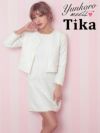 ワケありセール Tika ティカ ゴールドチェーンパールボタンワンピーススーツ (ジャケット+ワンピース) (ホワイト/ブラック) (Sサイズ～XXLサイズ)