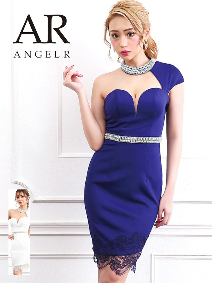 Angel-R エンジェルアール 高級オーロラビジューワンショルダータイトミニドレス