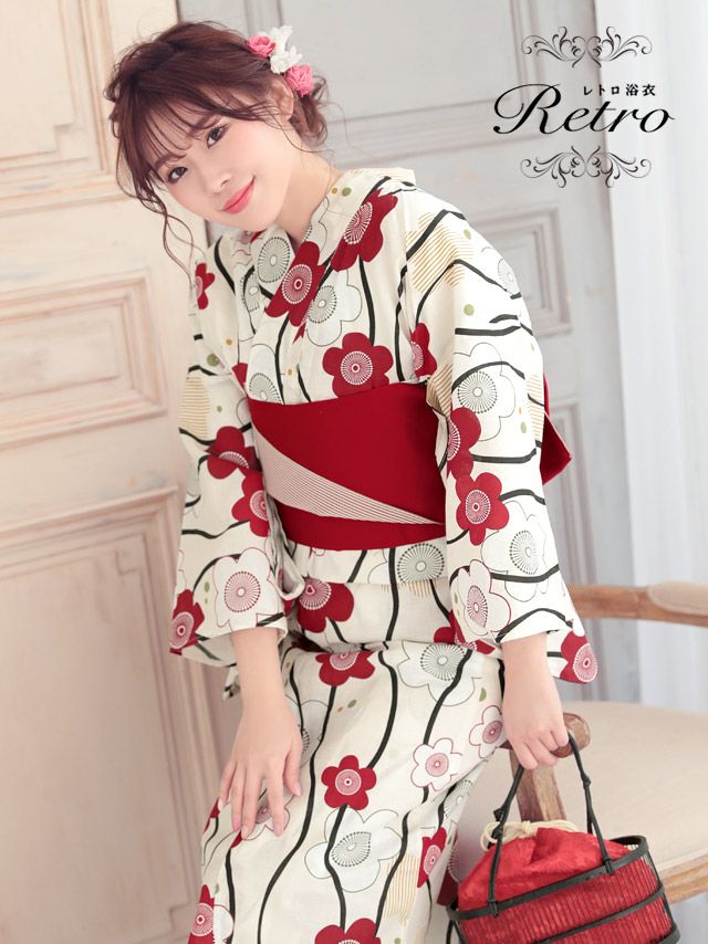 レトロ椿ゆかた3点セット レトロ椿ゆかた3点セット