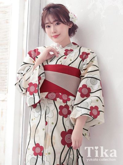 [浴衣 選べる帯] 椿 レトロシリーズ 3点...