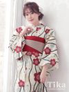 メイン画像 浴衣セット レディース Tika ティカ 藤川沙弥着用 レトロ椿 ゆかた3点セット 浴衣+平帯or造り帯+下駄 浴衣 選べる帯 可愛い かわいい レトロ モダン 大人 女性 女 安い 通販
