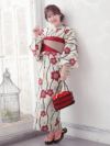 イメージ画像4 浴衣セット レディース Tika ティカ 藤川沙弥着用 レトロ椿 ゆかた3点セット 浴衣+平帯or造り帯+下駄 浴衣 選べる帯 可愛い かわいい レトロ モダン 大人 女性 女 安い 通販