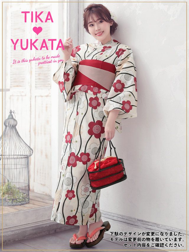 イメージ画像5 浴衣セット レディース Tika ティカ 藤川沙弥着用 レトロ椿 ゆかた3点セット 浴衣+平帯or造り帯+下駄 浴衣 選べる帯 可愛い かわいい レトロ モダン 大人 女性 女 安い 通販