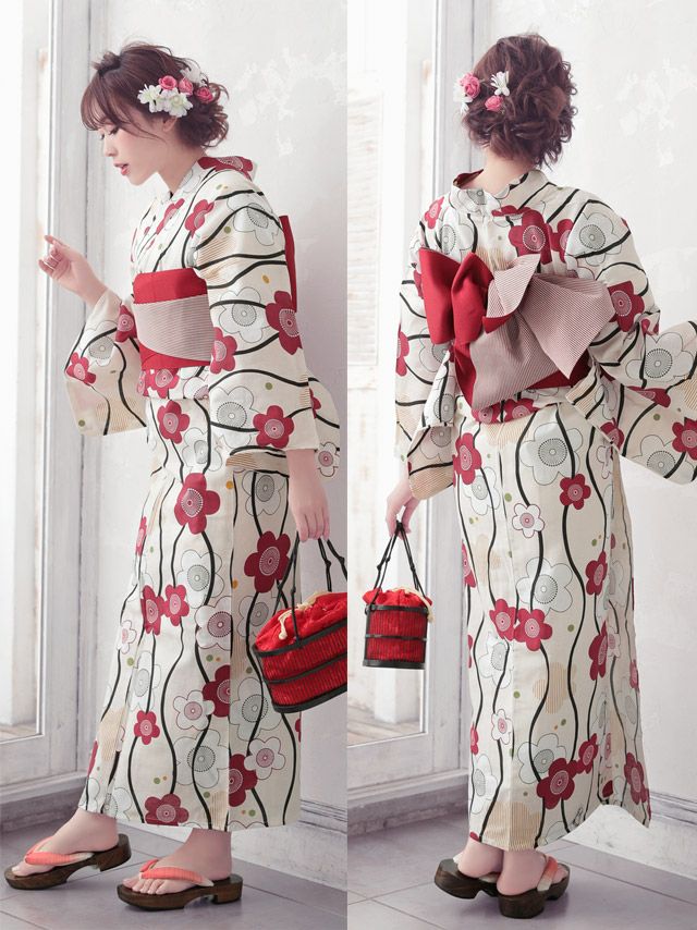 イメージ画像6 浴衣セット レディース Tika ティカ 藤川沙弥着用 レトロ椿 ゆかた3点セット 浴衣+平帯or造り帯+下駄 浴衣 選べる帯 可愛い かわいい レトロ モダン 大人 女性 女 安い 通販
