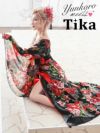 ワケありセール Tika ティカ 華麗和テイストロングドレス (ブラック×レッド) (Mサイズ/Lサイズ)