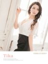 イメージ画像1 キャバドレス ロング  Tika ティカ 一条響着用 スリット入り ビジュー ロングドレス ホワイト×ブラック ワインレッド×ブラック M?XLサイズ キャバ ドレス 大きいサイズ エレガント ロングワンピース 白 赤 黒 通販