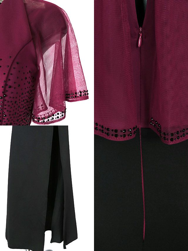 イメージ画像7 キャバドレス ロング  Tika ティカ 一条響着用 スリット入り ビジュー ロングドレス ホワイト×ブラック ワインレッド×ブラック M?XLサイズ キャバ ドレス 大きいサイズ エレガント ロングワンピース 白 赤 黒 通販