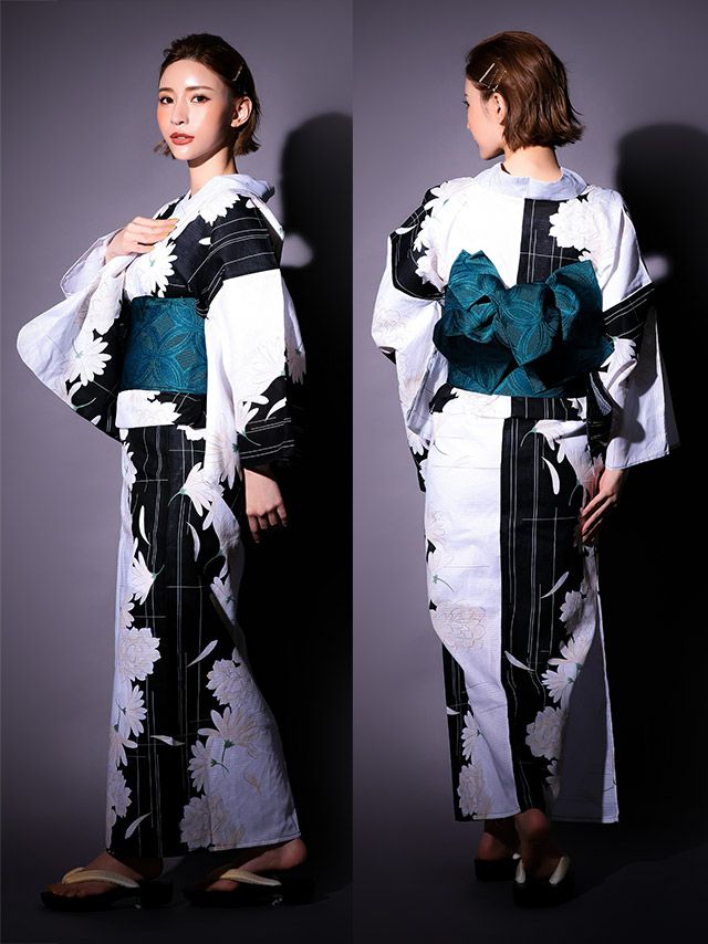 イメージ画像5 浴衣セット レディース Tika ティカ 関口さくら着用 白牡丹柄 ゆかた3点セット 浴衣+平帯or造り帯+下駄 浴衣 選べる帯 可愛い かわいい レトロ モダン 大人 女性 女 安い 通販