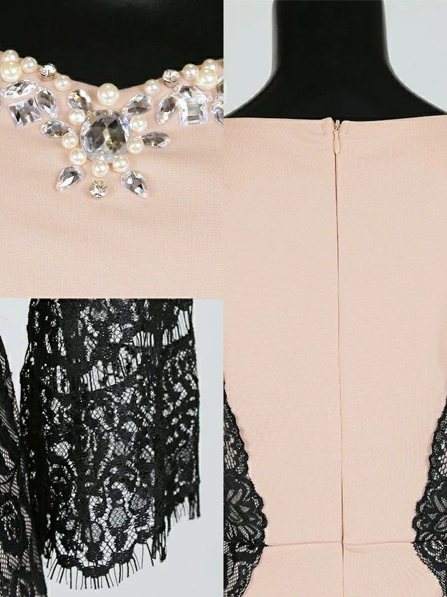 イメージ画像8 キャバドレス 大きいサイズ Tika ティカ 一条響着用 パール ビジュー ウエスト レース タイト ミニドレス ネイビー×ブラック ベージュ×ブラック S?XLサイズ キャバ ドレス タイトドレス ナイトドレス ミニ ひざ丈 キャバ嬢 キャバクラ 通販