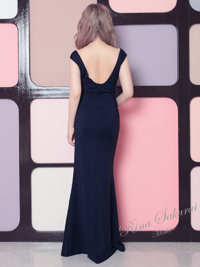 イメージ画像5 キャバドレス ロング  Tika ティカ さくりな着用 ウエスト リボン ワンカラー マーメイド ロングドレス ワインレッド ネイビー ブラック S?XXXLサイズ キャバ ドレス 大きいサイズ エレガント ロングワンピース 赤 紺 黒 通販