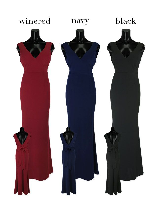 イメージ画像6 キャバドレス ロング  Tika ティカ さくりな着用 ウエスト リボン ワンカラー マーメイド ロングドレス ワインレッド ネイビー ブラック S?XXXLサイズ キャバ ドレス 大きいサイズ エレガント ロングワンピース 赤 紺 黒 通販