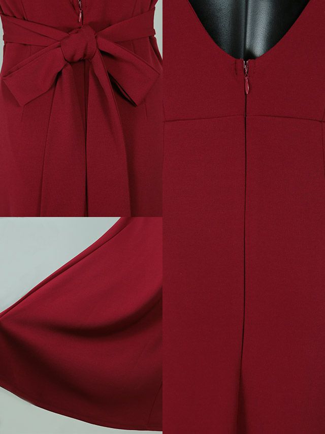 イメージ画像8 キャバドレス ロング  Tika ティカ さくりな着用 ウエスト リボン ワンカラー マーメイド ロングドレス ワインレッド ネイビー ブラック S?XXXLサイズ キャバ ドレス 大きいサイズ エレガント ロングワンピース 赤 紺 黒 通販