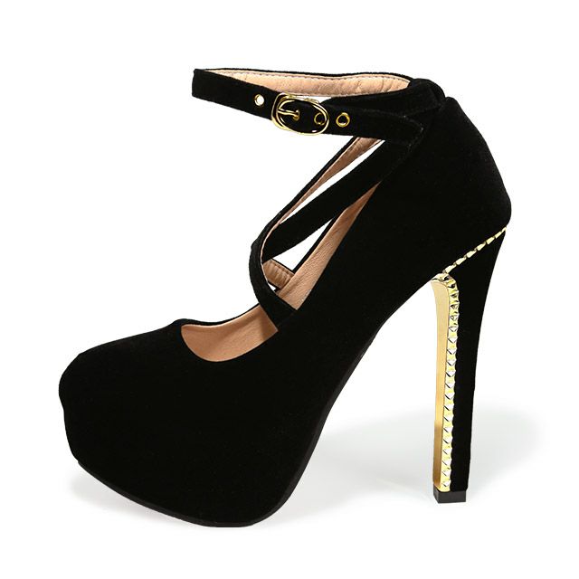 キャバヒール イメージ1 ストーンヒールクロスアンクルストラップ付ワンカラーパンプス