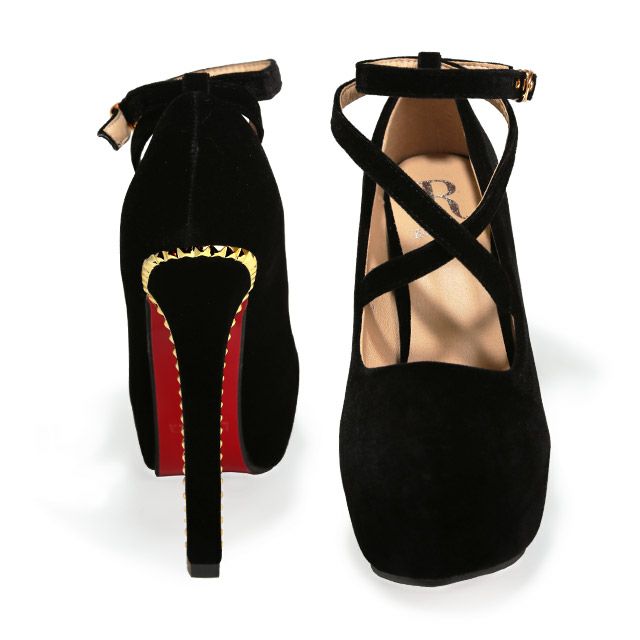 キャバヒール イメージ2 ストーンヒールクロスアンクルストラップ付ワンカラーパンプス