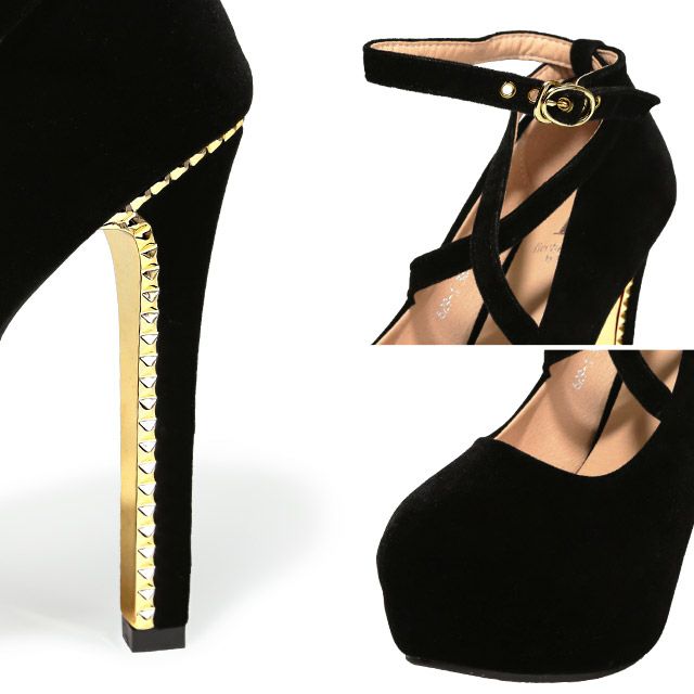 キャバヒール イメージ3 ストーンヒールクロスアンクルストラップ付ワンカラーパンプス