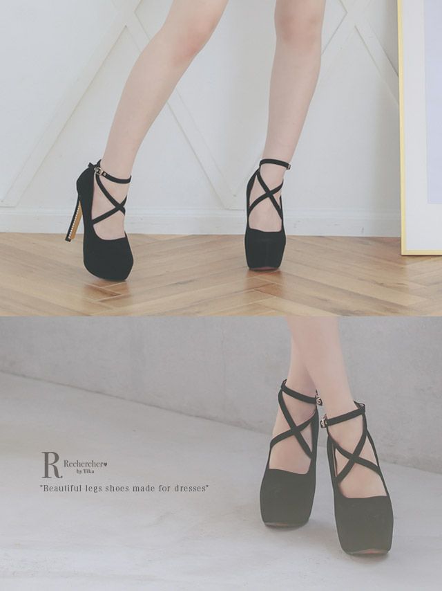 キャバヒール イメージ4 ストーンヒールクロスアンクルストラップ付ワンカラーパンプス