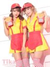 コスプレ衣装 アメリカン映えハンバーガーショップガール ハロウィン コスプレ5点セット