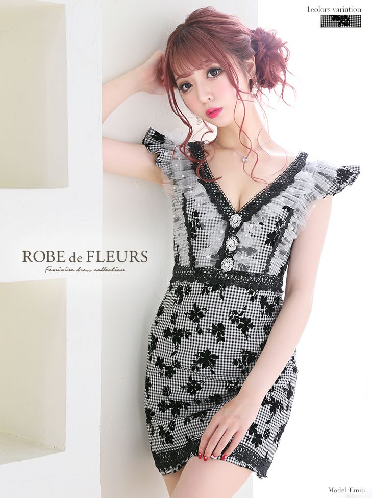 ROBEdeFLEURS/ローブドフルール] 高級ギンガムチェック柄フリル袖