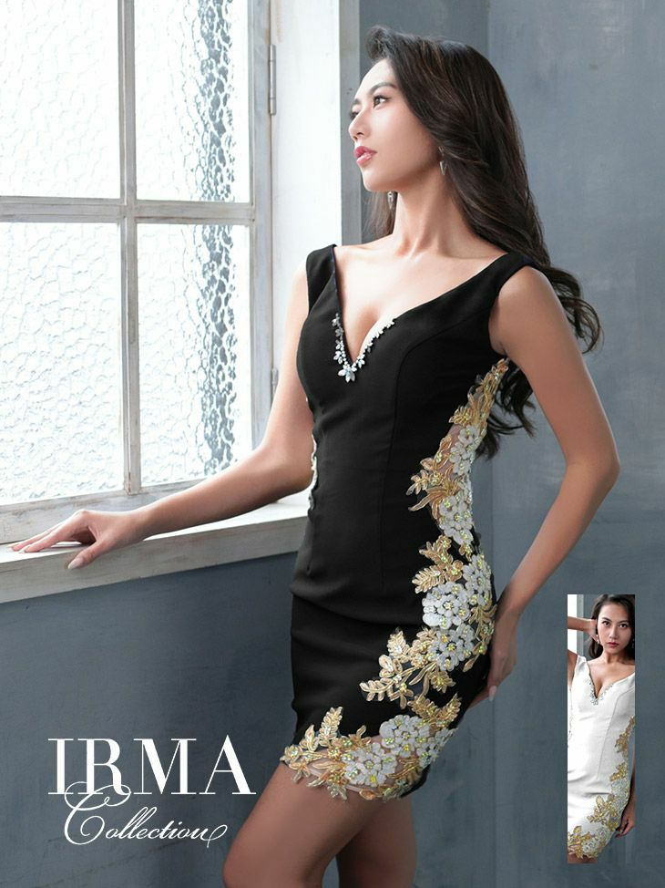 IRMA イルマ 高級サイドシアーレースノースリーブ立体フラワー刺繍デザインタイトミニドレス