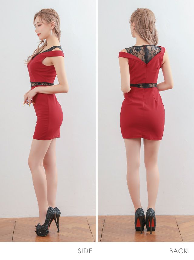 イメージ画像4 キャバドレス 激安 Tikaholic ティカホリック Cindy着用 フラワー レース オープンショルダー タイトドレス ワインレッド ブラック Mサイズ キャバ ドレス ナイトドレス キャバ嬢 キャバクラ ラウンジ スナック 赤 黒 安い 通販