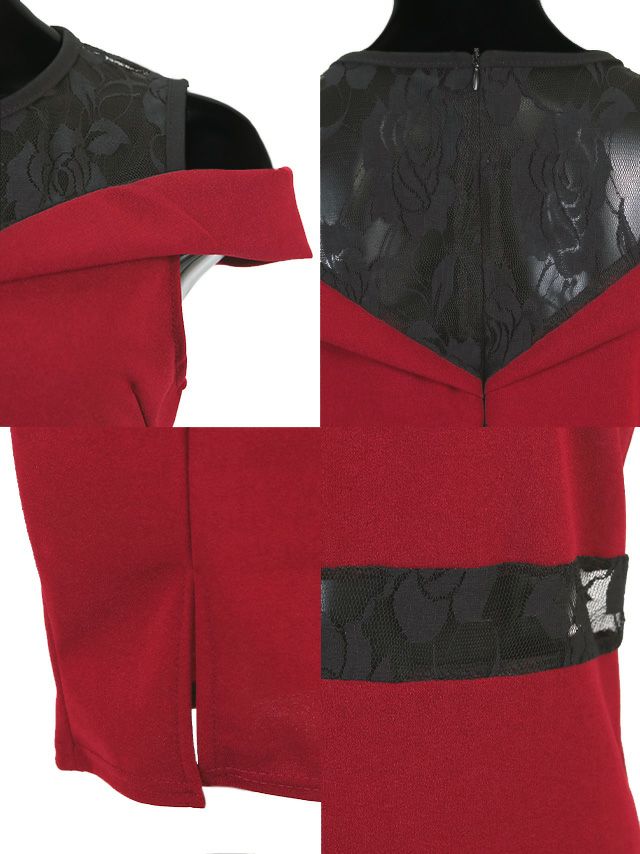 イメージ画像6 キャバドレス 激安 Tikaholic ティカホリック Cindy着用 フラワー レース オープンショルダー タイトドレス ワインレッド ブラック Mサイズ キャバ ドレス ナイトドレス キャバ嬢 キャバクラ ラウンジ スナック 赤 黒 安い 通販