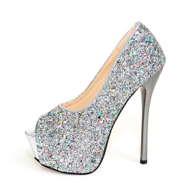 キャバヒール イメージ1 スパンコールラメオープントゥキラキラハイヒールパンプス