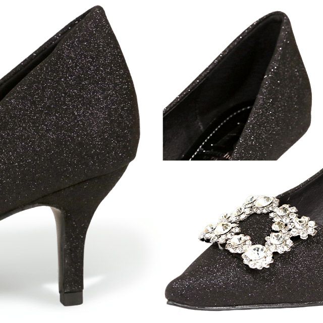 キャバヒール イメージ3 ビジューバックル付きラメパンプス