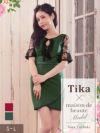 メイン画像 キャバドレス 大きいサイズ Tika ティカ 椿そら着用 ブラックレース フレアスリーブ ラップ風 タイト ミニドレス ワインレッド×ブラック グリーン×ブラック S?Lサイズ キャバ ドレス タイトドレス ナイトドレス ミニ ひざ丈 キャバ嬢 キャバクラ 通販