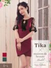 イメージ画像9 キャバドレス 大きいサイズ Tika ティカ 椿そら着用 ブラックレース フレアスリーブ ラップ風 タイト ミニドレス ワインレッド×ブラック グリーン×ブラック S?Lサイズ キャバ ドレス タイトドレス ナイトドレス ミニ ひざ丈 キャバ嬢 キャバクラ 通販