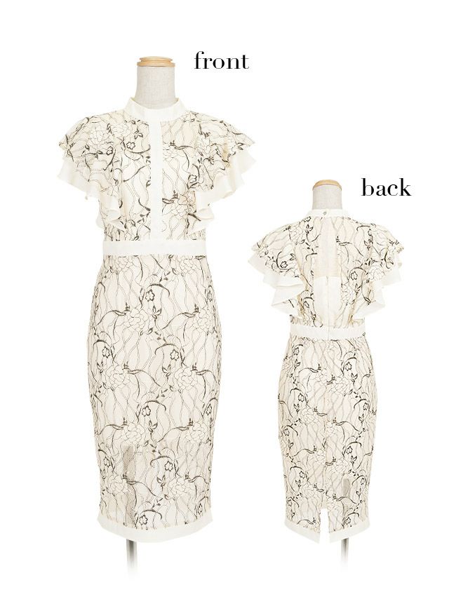 イメージ画像6 Tika S?XLサイズ フリルスリーブ刺繍タイトミディ丈ドレス 4サイズ展開 /レディース/キャバドレス キャバ嬢 キャバクラ キャバドレス ドレス ラウンジ スナック ナイトワーク お水