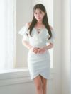 イメージ画像2 Tika 伊藤桃々着用 S?XLサイズ フリルデザインウエストベルトワンカラータイトミニドレス (ホワイト/グレー/ブラック) 4サイズ展開 /レディース/キャバドレス【キャバ嬢 キャバクラ キャバドレス ドレス ラウンジ スナック ナイトワーク お水】