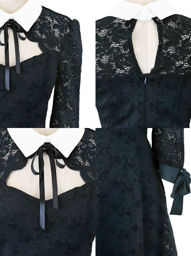 イメージ画像7 キャバドレス 韓国 [Tika/ティカ]明日花キララ着用 襟付き リボン 総レース フレア ミニドレス ネイビー S?Lサイズ 韓国ドレス キャバ ドレス aライン 大きいサイズ ミニ 膝丈 キャバワンピ 私服 シンプル ワンピース 紺 通販