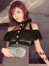 イメージ画像4 キャバドレス 大きいサイズ Tika ティカ 明日花キララ着用 ネックリボン ドット ブラック レース オープンショルダー タイト ミニドレス ブラック×ワインレッド ブラック×グレー S?XLサイズ キャバ ドレス タイトドレス ナイトドレス ミニ ひざ丈 キャバ嬢 キャバクラ 通販