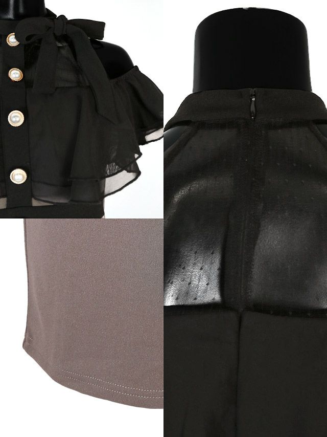 イメージ画像10  キャバドレス 大きいサイズ Tika ティカ 明日花キララ着用 ネックリボン ドット ブラック レース オープンショルダー タイト ミニドレス ブラック×ワインレッド ブラック×グレー S?XLサイズ キャバ ドレス タイトドレス ナイトドレス ミニ ひざ丈 キャバ嬢 キャバクラ 通販