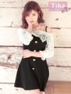 メイン画像 キャバドレス 韓国 [Tika/ティカ]明日花キララ着用 ケミカルレース オープンショルダー フレア ミニドレス ホワイトレース×ブラック S?Lサイズ 韓国ドレス キャバ ドレス aライン 大きいサイズ ミニ 膝丈 キャバワンピ 私服 シンプル ワンピース 白 黒 通販