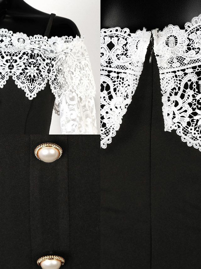 イメージ画像7 キャバドレス 韓国 [Tika/ティカ]明日花キララ着用 ケミカルレース オープンショルダー フレア ミニドレス ホワイトレース×ブラック S?Lサイズ 韓国ドレス キャバ ドレス aライン 大きいサイズ ミニ 膝丈 キャバワンピ 私服 シンプル ワンピース 白 黒 通販