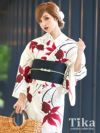 メイン画像 浴衣 セット レディース Tika ティカ ゆんころ着用 クリーム地に流水紋と優雅な金魚 ゆかた3点セット 浴衣+平帯or兵児帯+下駄 浴衣 可愛い かわいい レトロ モダン 大人 女性 女 安い 通販