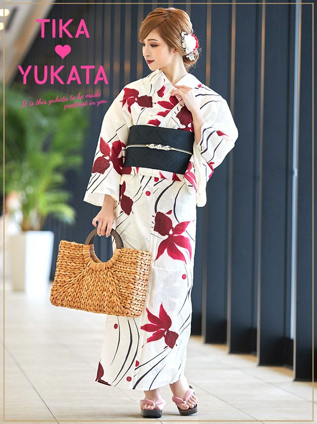 イメージ画像5 浴衣 セット レディース Tika ティカ ゆんころ着用 クリーム地に流水紋と優雅な金魚 ゆかた3点セット 浴衣+平帯or兵児帯+下駄 浴衣 可愛い かわいい レトロ モダン 大人 女性 女 安い 通販