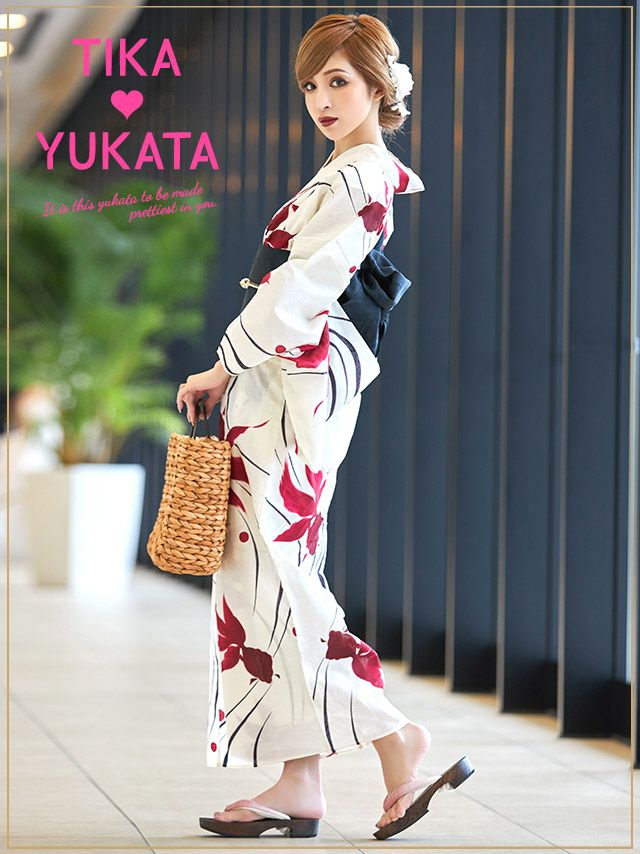 イメージ画像6 浴衣 セット レディース Tika ティカ ゆんころ着用 クリーム地に流水紋と優雅な金魚 ゆかた3点セット 浴衣+平帯or兵児帯+下駄 浴衣 可愛い かわいい レトロ モダン 大人 女性 女 安い 通販