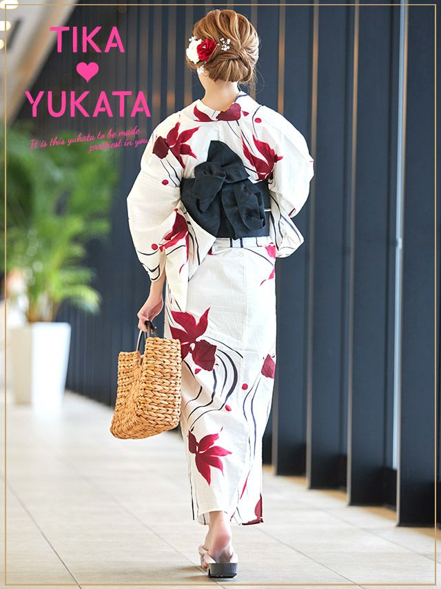イメージ画像7 浴衣 セット レディース Tika ティカ ゆんころ着用 クリーム地に流水紋と優雅な金魚 ゆかた3点セット 浴衣+平帯or兵児帯+下駄 浴衣 可愛い かわいい レトロ モダン 大人 女性 女 安い 通販