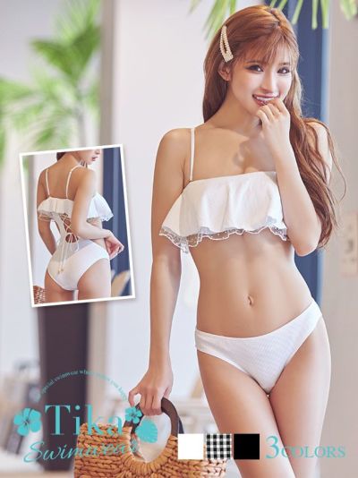水着 ドットチュールバックレースアップバンドゥガーリー