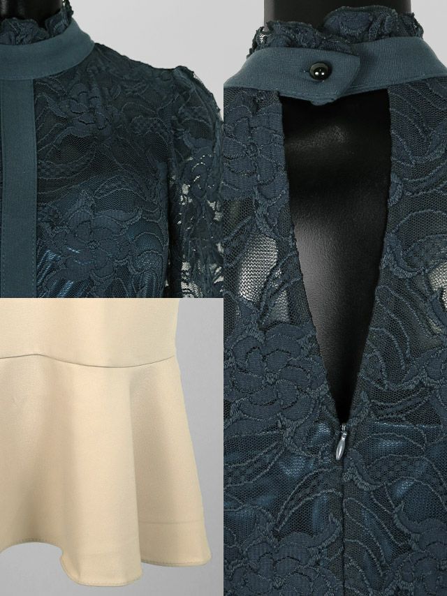 イメージ画像7 キャバドレス 韓国 [Tika/ティカ]さくりな着用 ハイネック フラワー 刺繍 レース マーメイド ミディアムドレス ネイビー×ベージュ S?Lサイズ 韓国ドレス キャバ ドレス aライン 大きいサイズ キャバワンピ 私服 シンプル ワンピース 白 黒 清楚 通販