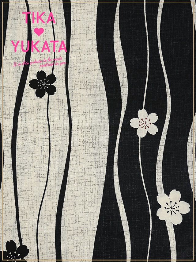 イメージ画像12 浴衣 セット レディース Tika ティカ 久保七瀬着用 レトロ生成り地×よろけ縞に桜 ゆかた3点セット 浴衣+平帯or作り帯+下駄 浴衣 可愛い かわいい レトロ モダン 大人 女性 女 安い 通販