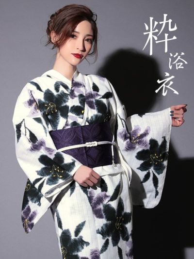 [浴衣] 水彩百合の花に白地 2025 粋シ...