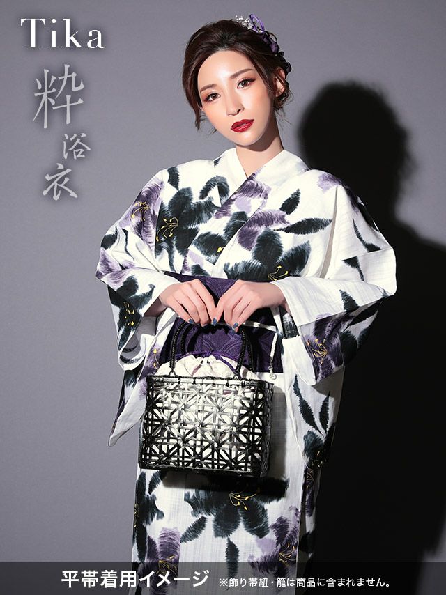 イメージ画像9 浴衣 セット レディース Tika ティカ 関口さくら着用 粋 白地に水彩百合の花 ゆかた3点セット 浴衣+平帯or兵児帯+下駄 石原彩香、 浴衣 可愛い かわいい レトロ モダン 大人 女性 女 安い 通販