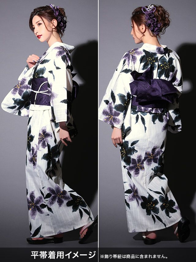 イメージ画像10 浴衣 セット レディース Tika ティカ 関口さくら着用 粋 白地に水彩百合の花 ゆかた3点セット 浴衣+平帯or兵児帯+下駄 石原彩香、 浴衣 可愛い かわいい レトロ モダン 大人 女性 女 安い 通販